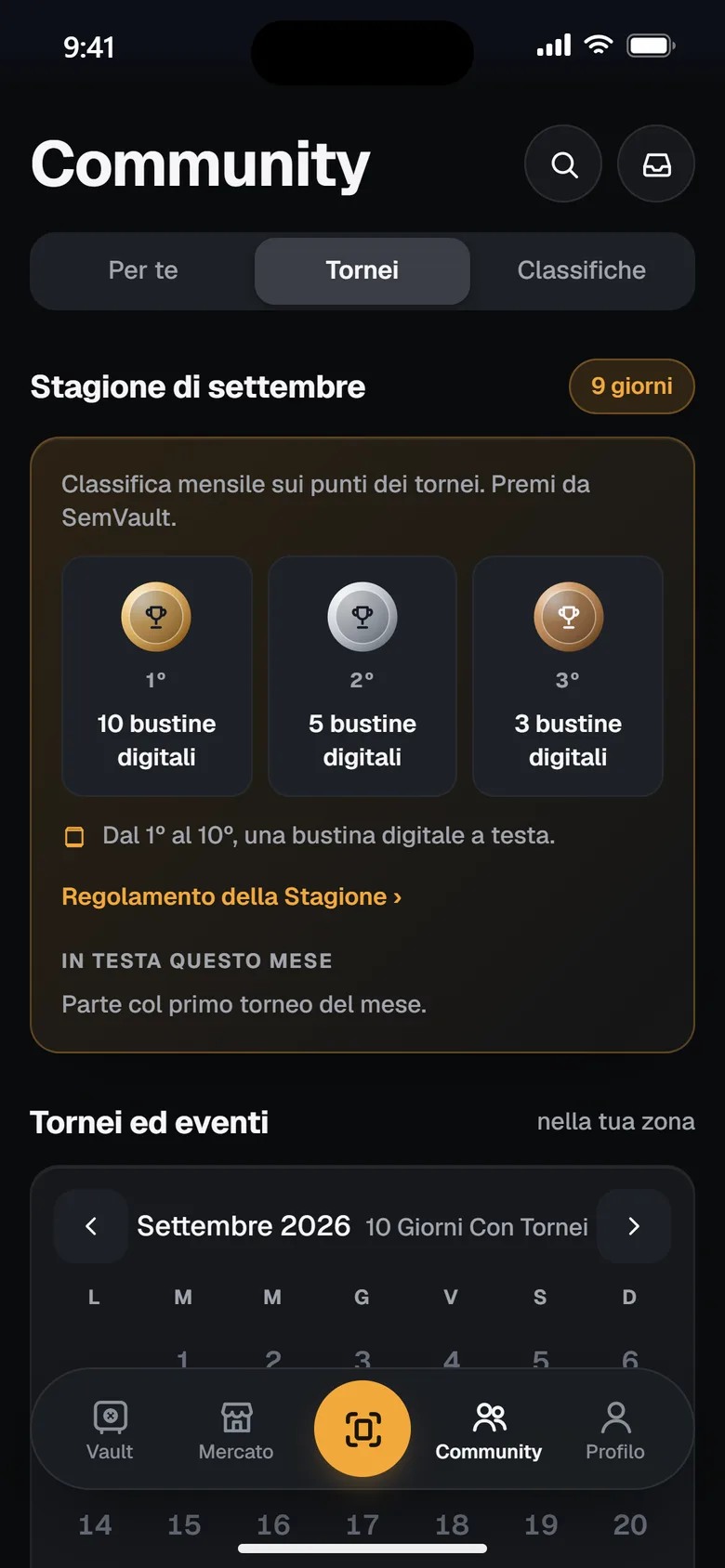 Tornei: stagione, classifica e calendario